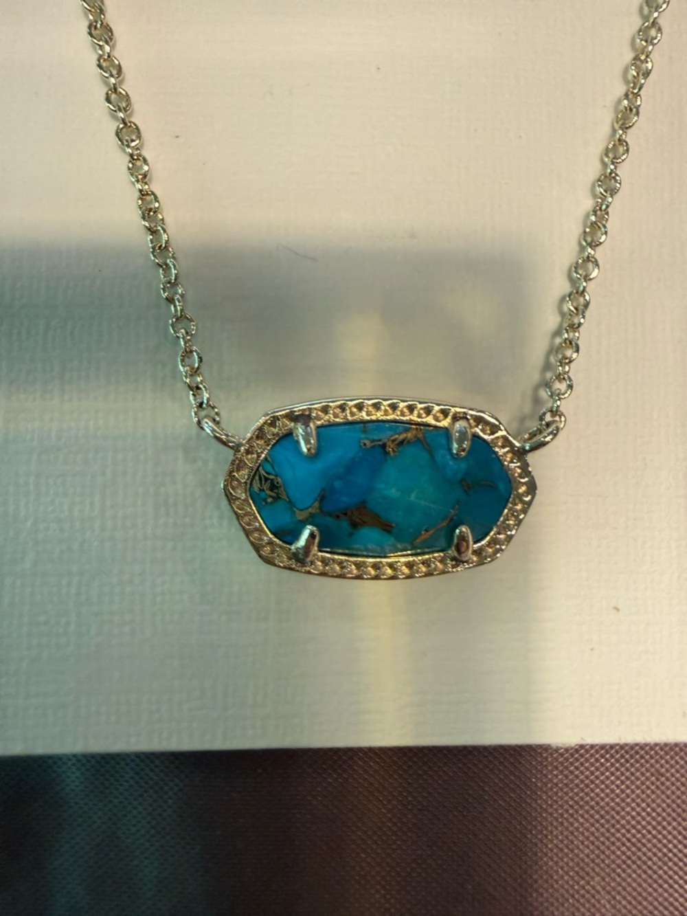 NWT Kendra Scott Elisa Gold Pendant Necklace Bronze Veined Turquoise Magnesite - Picture 4 of 7
